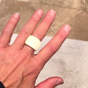 West African Handmade Bone Ring, Cream. Polished.